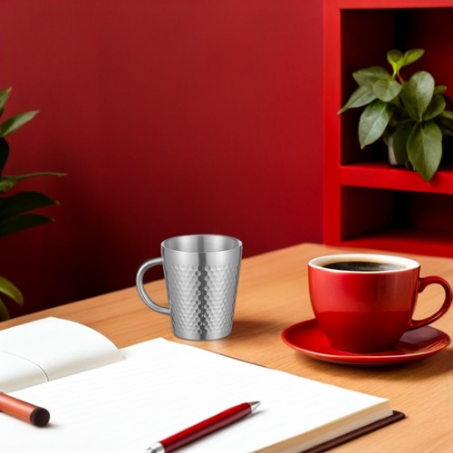 Stainless Steel Double Walled Coffee Cup 300ml Hammered Insulated Mug Heat - Picture 4 of 12