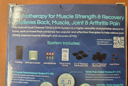 TENS & EMS Electrotherapy Dual Channel Muscle Pain Arthritis Pain iReliev NIB - Picture 4 of 4