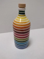FRANTOIO MURAGLIA Handmade Pottery Olive Oil Bottle Rainbow Stripe w/Cork