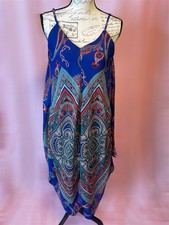 Boho Paisley Kimono Dress Size SmallBlue Printed Sleeveless Midi DressBohemian