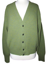 VTG 60  s Green  Blue Wool Button front MCM Cardigan Large