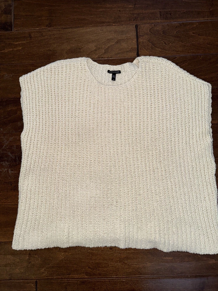 Suéter Eileen Fisher Crema Costero Cuadrado Gran Tamaño Manga Gorra Suéter Talla L Foto 4 de 4