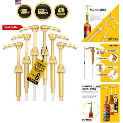 6 pack Coffee Syrup Pump Dispenser Gold - Compatible with Torani, Davinci and...