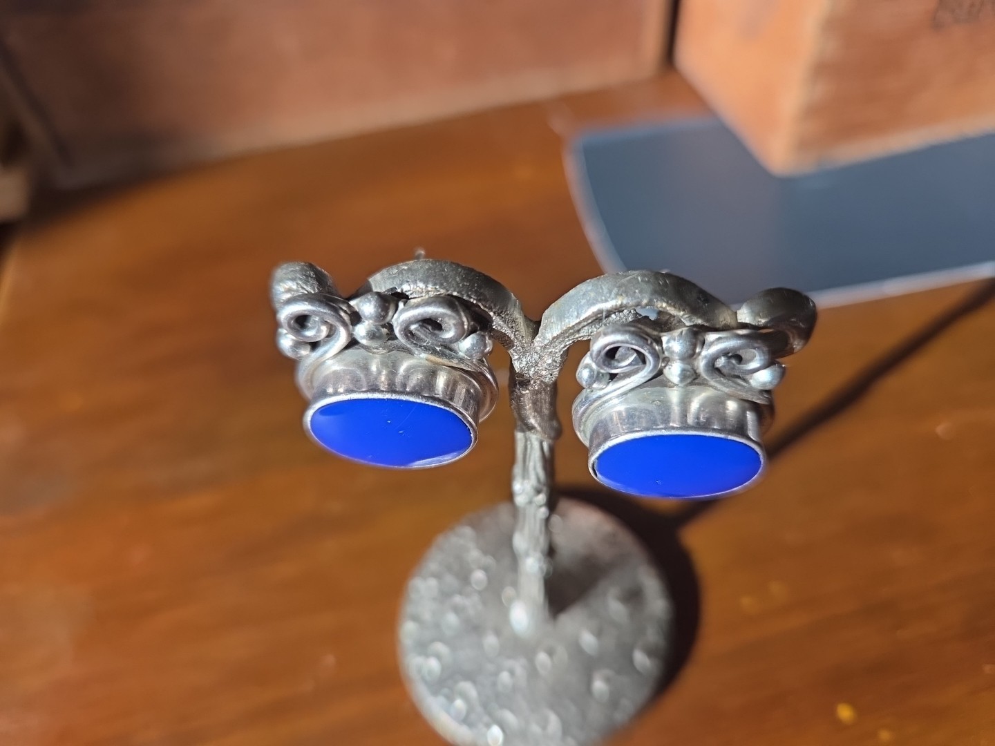 Lapis and Sterling Silver Oval Post Earrings - image 2
