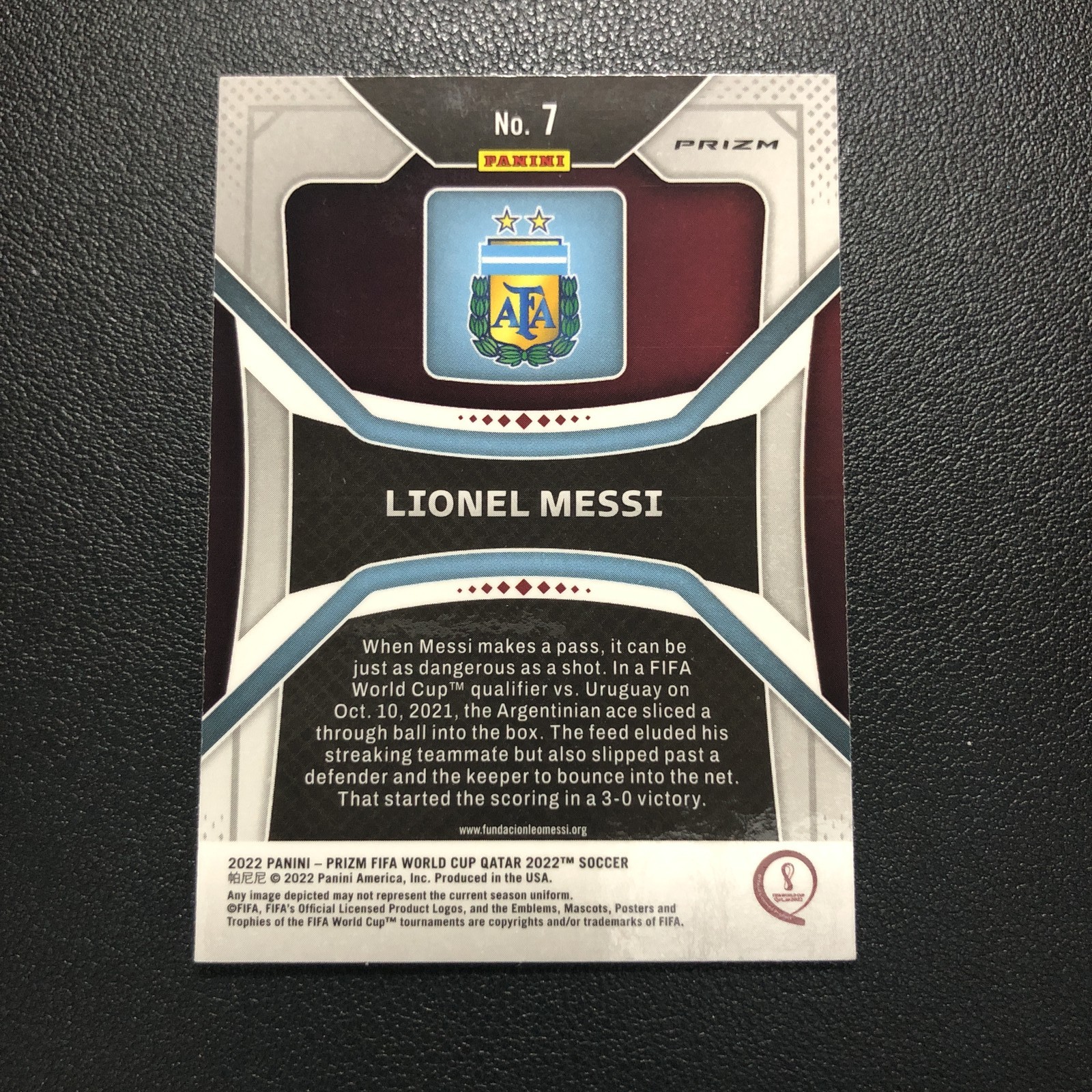 2022 Panini Prizm FIFA World Cup Lionel Messi Silver Prizm Argentina view 2