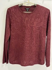 Simply Vera Wang Burgundy Texture Burnout Long Sleeve Crew Neck Shirt Size M