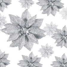 24 Pcs Christmas Glitter Artificial Poinsettia Flowers 6 Inch 4 Inch 3 Inch P...