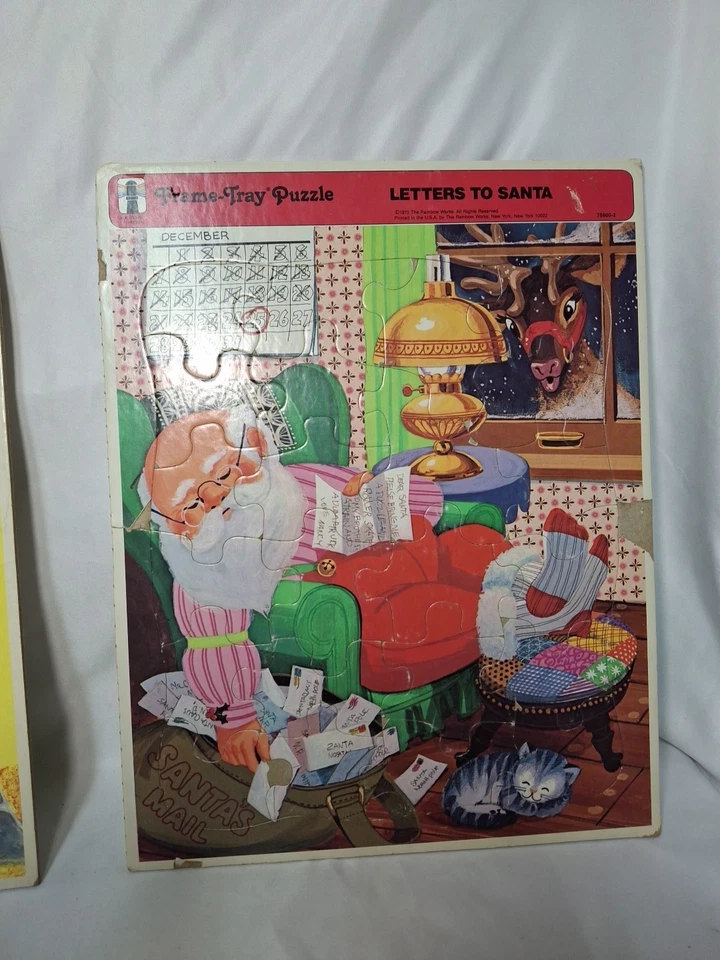 2 Rainbow Works 1973 Frame-Tray Puzzles Letters to Santa/Getting Ready For Santa - Image 4 of 4