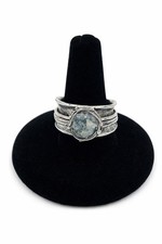 Sterling 925 Israel Spinner Ring 8.3g Blue Stone Artisan Wrap  Size 8 Vintage