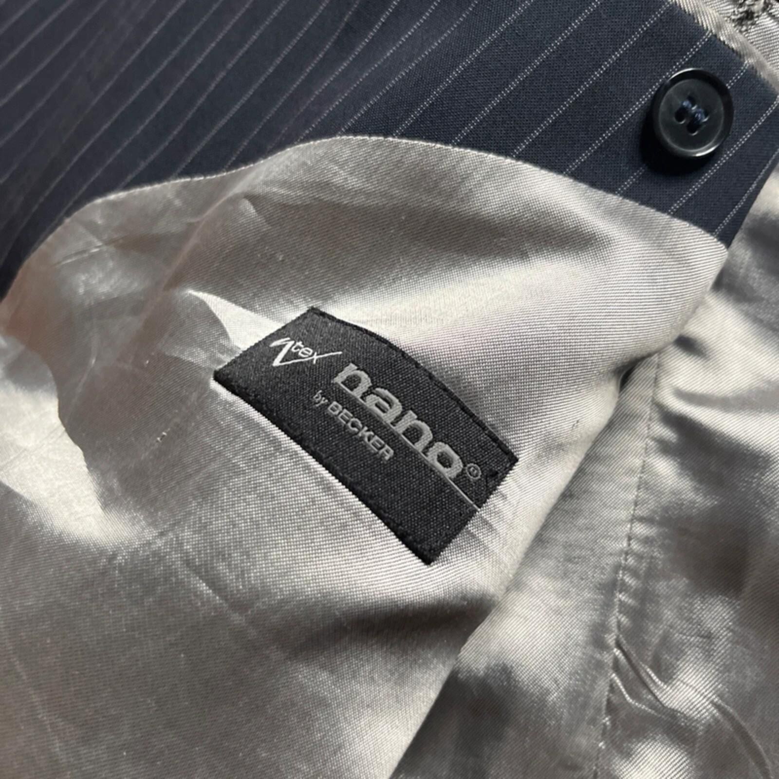Vintage Nano By Becker German Virgin Wool Pinstripe Suit Jacket | Size 46-48 image 4