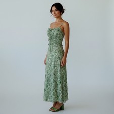 ASTR The Label Green Floral Print Maxi Dress Lace Up Back Coquette Cottage Retro