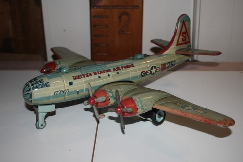 Japan Friction Tin Litho Toy Airplane YONEZAWA UNITED STATES AIR FORCE 19 inches