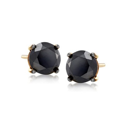 Ross-Simons 3.00 ct. t.w. Black Diamond Stud Earrings in 14kt Yellow Gold