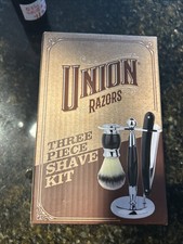 Union Razors Three Piece Shave Kit SS5-BLACK razor, brush, stand NEW