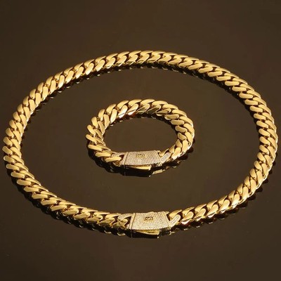 Women's Jewelry Iced Out Monaco Chain, 14K Gold Plated Cuban Choker  Necklace