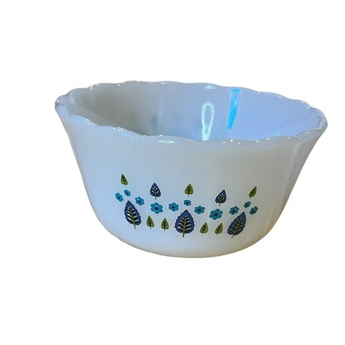 Fire King Alpine Swiss Chalet Custard Cup Ramekin Milk Glass 3.75” Wide