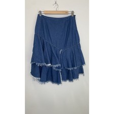 BP Y2K Skirt Ruffle Fringe Hem Western Denim Above Knee Cowgirl Boho Blue Size S