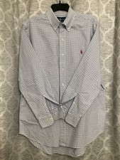 Polo Ralph Lauren Shirt Men 16 32/33 Classic Blue Check Long Sleeve Button Up