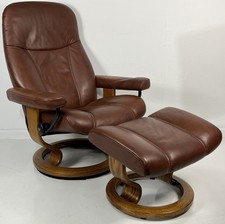 Ekornes Stressless Medium CONSUL Brown Leather Swivel Recliner Chair  Ottoman