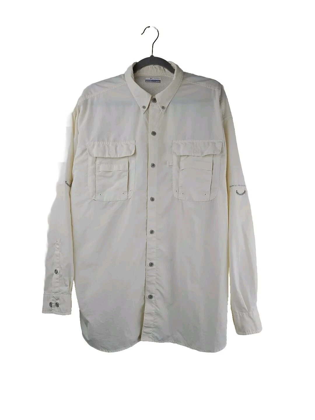 COLUMBIA Mens Shirt Sz XL Cream Button Down Lightweight Outdoors Camping Fishing