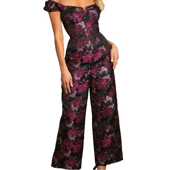 Poliéster Negro Floral Jumpsuits & Rompers for Women
