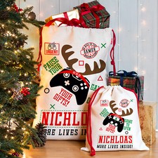 Personalised Gamer Christmas Sack Present Stocking Boys Gift Bag Santa Presents