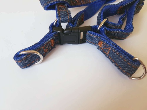 Durable Denim Nylon Adjustable Pet Harness with Leash available in 2 Sizes XS/S - Picture 2 of 6