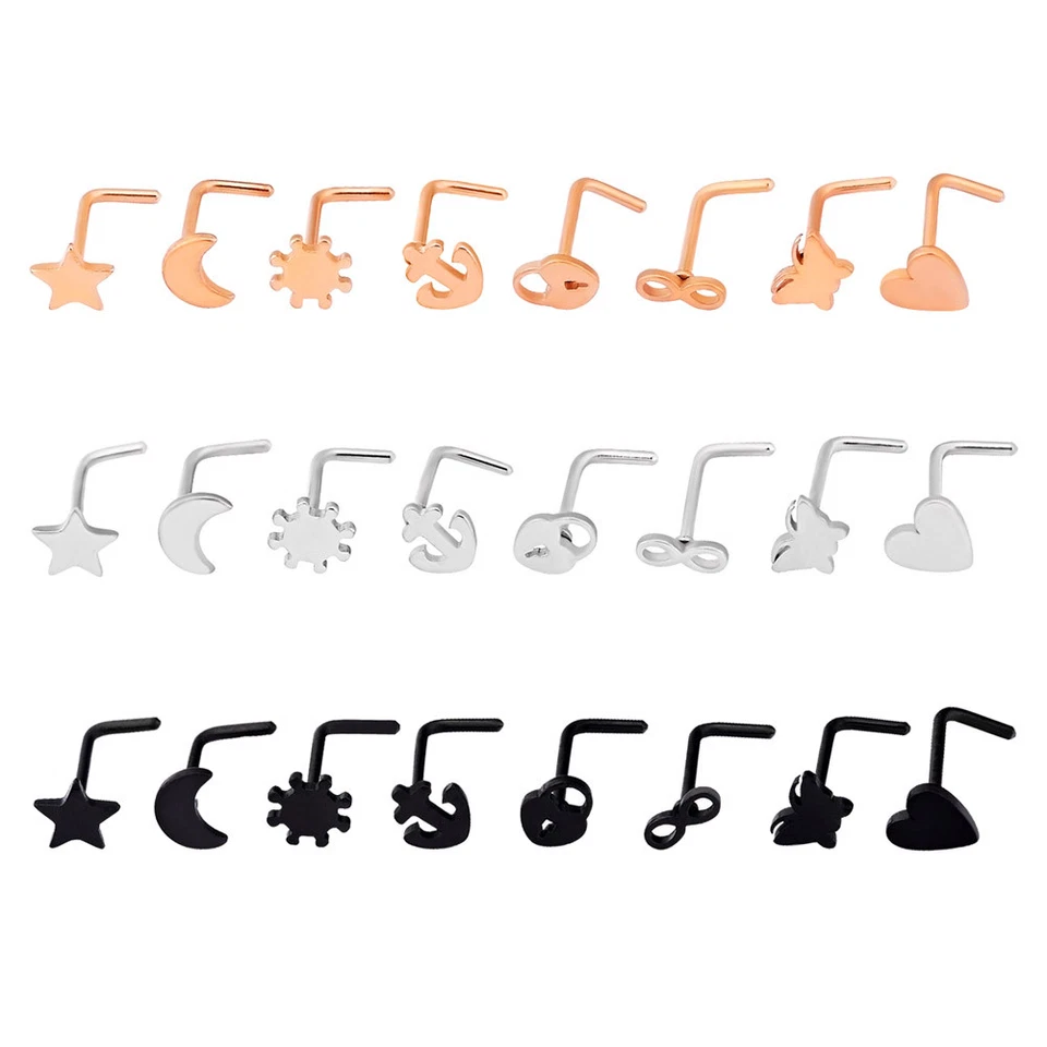 5-9 piezas 20G perno nasal en forma de L acero quirúrgico circonita cúbica anillo labio perno hélice pendiente Foto 4 de 4