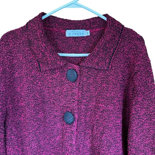 Willow Collared Button Down Cardigan Sweater Fuchsia Black S - Picture 9 of 16