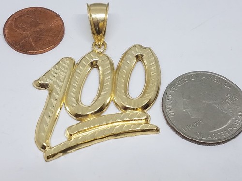 GoLD 100 pendant $ 10k Lucky luck bling necklace diamond cut hip hop 2" Big - Picture 8 of 12