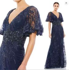MAC DUGGAL VINTAGE FLUTTER SLEEVE MIDNIGHT NAVY GOWN sz 14