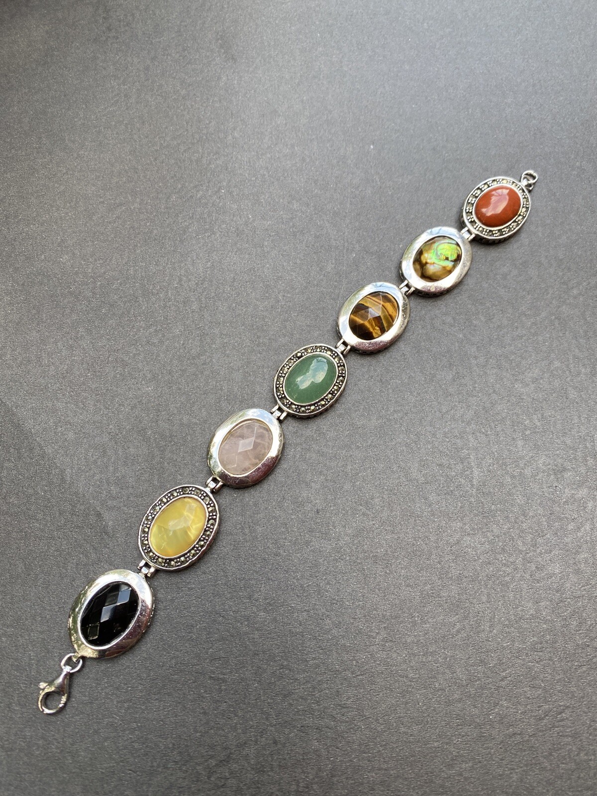 Sterling Silver Multi Gemstone with Marcasite Bra… - image 1