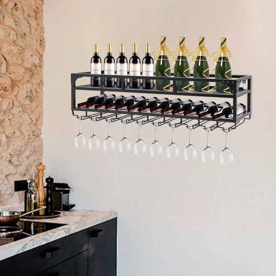 Wall Mounted Wine Rack, Modern Industrial Wine Glass Hanging liquor Bottles Rack - Image 3 of 4