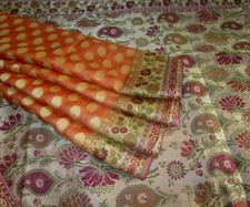 BVH WEARABLE PURE SILK Vintage Sari 5yd 21Sep2408 X02 E914 Orange Magenta ABCKB