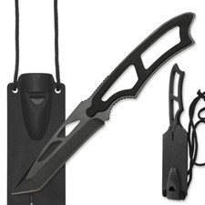 Outdoor-Messer Neck Knife mit Kydex-Scheide, Halsband, Signalpfeife in schwarz
