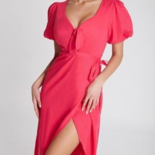 FRESH SOUL: Fuchsia Maxi Wrap Dress - Size: 6
