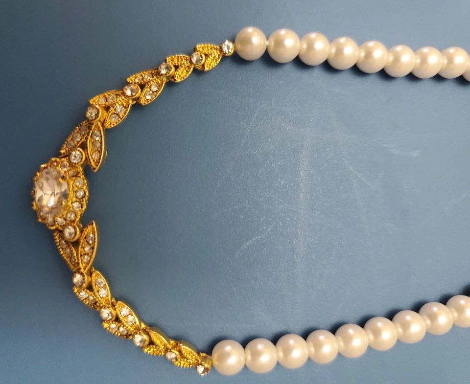 Pearl Necklace and Gold-Plated Vintage with Layered Cubic Zirconia