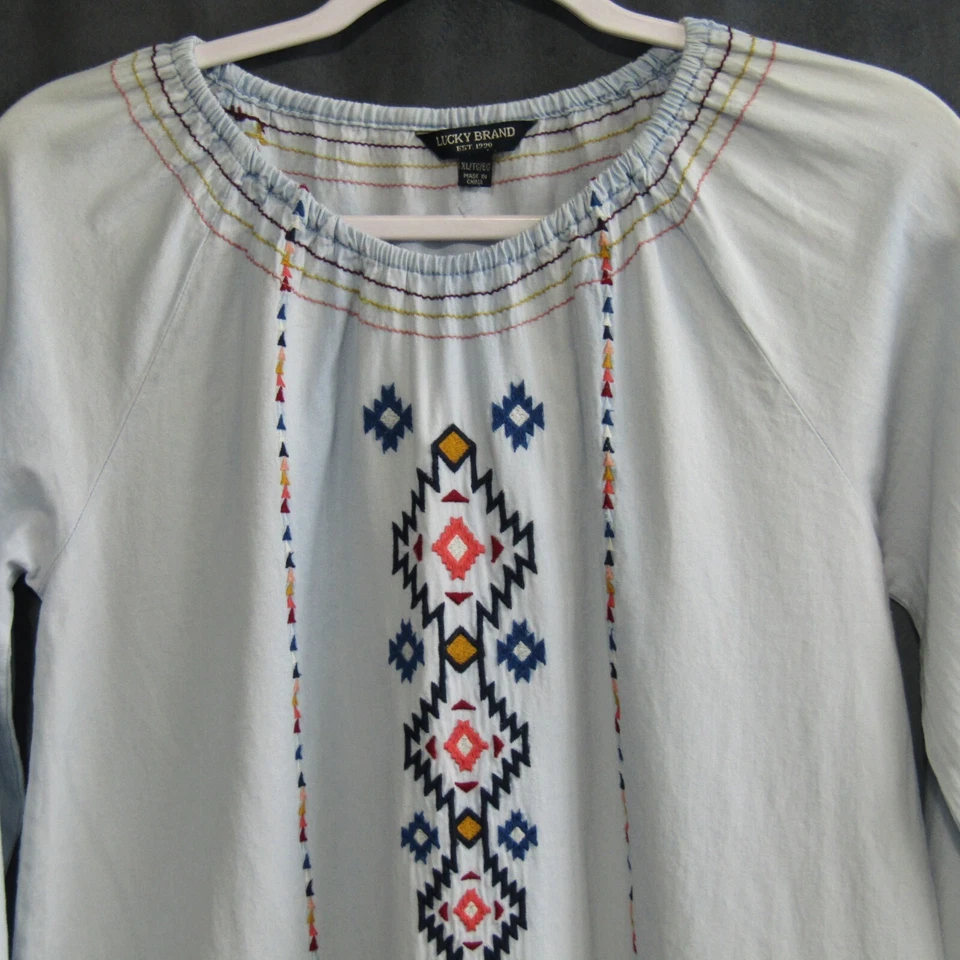 Vestido recto bordado cambray azul marca Lucky niñas talla XL suroeste Foto 2 de 4