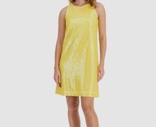 Anne Klein Women's Yellow Sleeveless Sequin Shift Dress Size 10