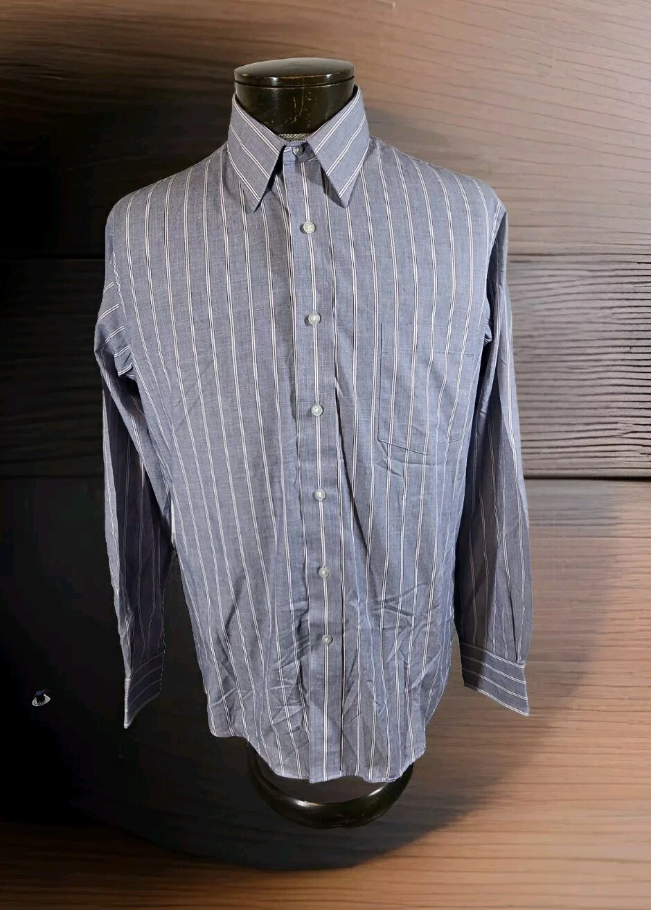 Vintage Sears Roebuck Shirt Mens 16 Gray Stripe Long Sleeve Button Down Pocket