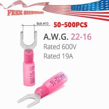 50-500x 22-16 AWG M5 Stud Heat Shrink Crimp Spade Terminals Fork Wire Connector