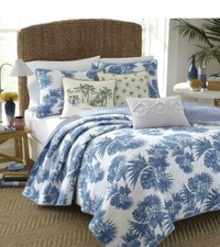 NIP Nine Palms Blue Tropical Palms Reversible King Quilt Set