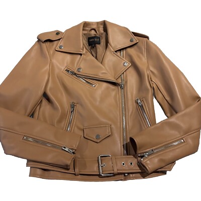 NWT Truth Republic Faux Leather Moto Jacket Camel Brown Size Small