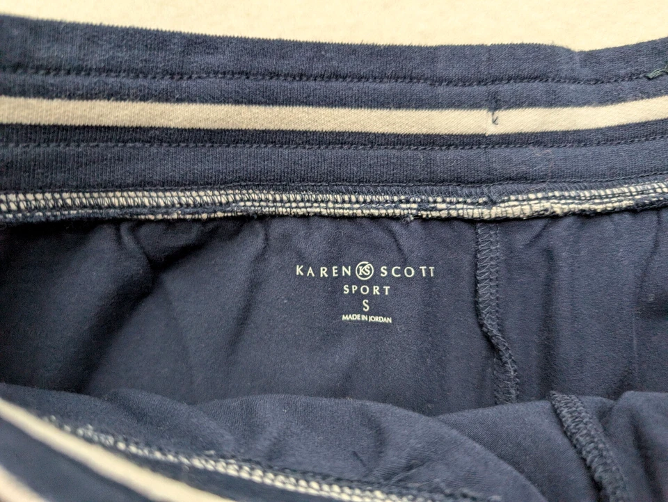 Pantalón corto Karen Scott Sport para mujer talla S azul blanco a rayas tejido elástico Foto 4 de 4
