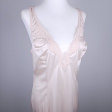 Vintage 70s 80s Vassarette Nylon Slip Nightgown Lingerie Ivory Lace Midi USA 38