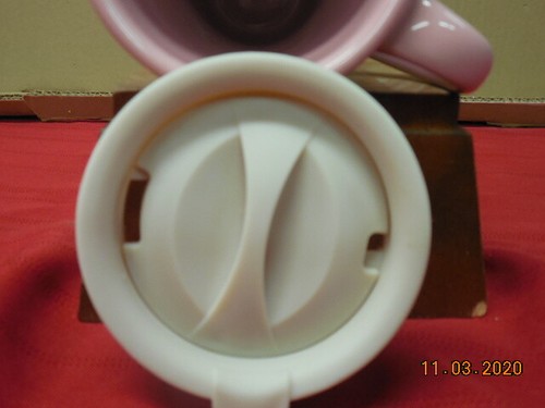 Longaberger Woven Traditions Pottery Breast Cancer Travel Mug with Lid - Picture 6 of 7