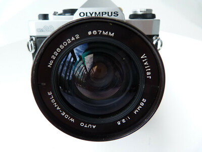 VINTAGE OLYMPUS OM 20 35mm Film Camera,with VIVITAR 28/2.5 lens