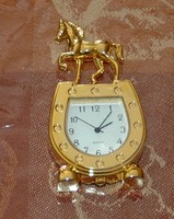Collectable Equestrian Golden Horse And Horseshoe Desk Top Clock - In Box Collectable Equestrian Golden Horse And Horseshoe Desk Top Clock - In Box