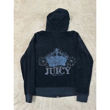 Vintage Y2K Juicy Couture Womens Size XL black Velour Zip-up Hoodies EUC
