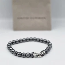 David Yurman Sterling Silver 8mm Hematite Spiritual Bead Claw Bracelet 8.5"